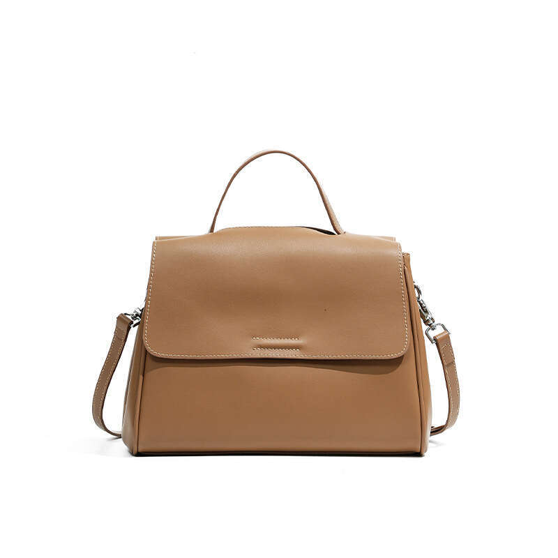 Fashion Large Camel Beige Solid Color designer Tote Second Layer Split Cow Leather Women's Handbag All-Match Daily-Use Shoulder Bag