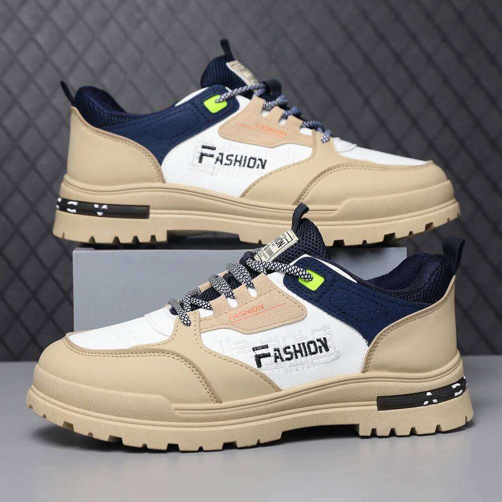 2025 Summer Men's Shoes Sports Sneakers Casual Board Shoes Breathable Leather Thick-sol ed Walki ng Shoes