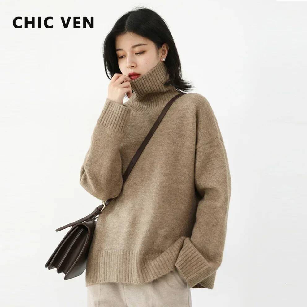 CHIC VEN Korean Women's Sweater Loose Turtleneck Sweaters Warm Solid Pullover Knitwear Basic Female Tops Autumn Winter 2022 dongdumaoyi