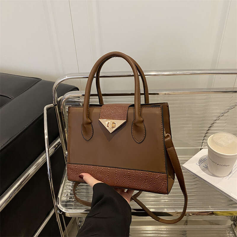 New Fashion Lock Buckle Patchwork Texture 2025 Women's Large Capacity Simple Stylish Single Shoulder Crossbody Handbag Small Square Bag