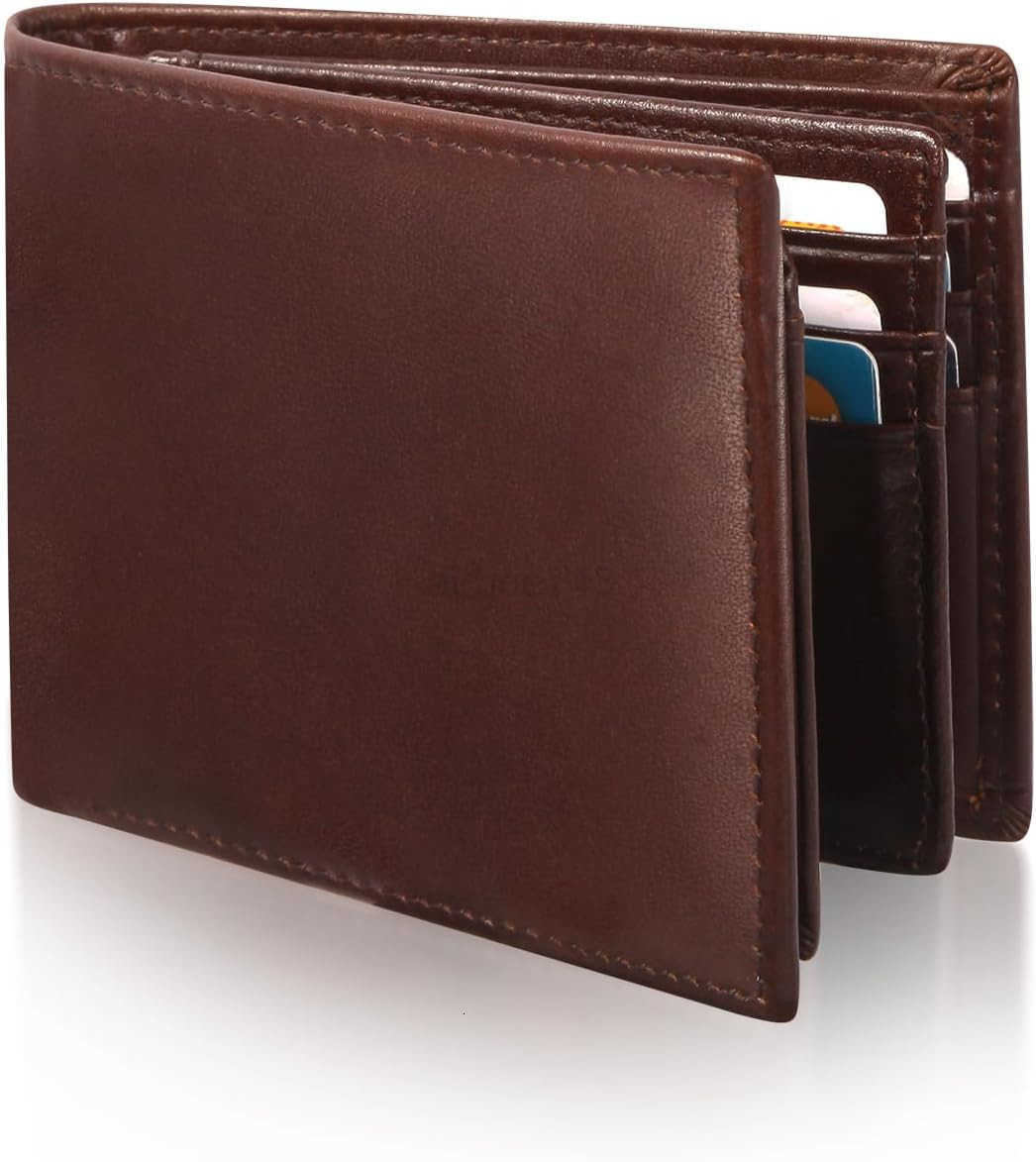 Mens Bifold Leather Wallet with 23 IDphoto windows and 14 Card Slots Large Capacity RFID Blocking Wallet for MenDark brown Z250910