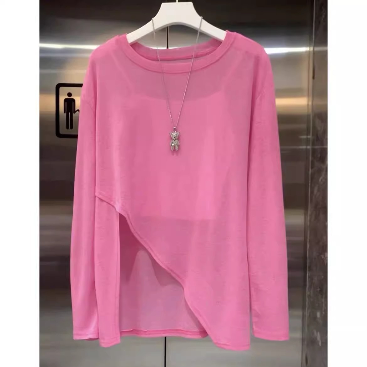 2025 New Ice Silk Cool Thin Split Long Sleeve Sunscreen Shirt for Women, Irregular Fashion Loose Cover, Autumn and Winter New Designer Knitted Clothin