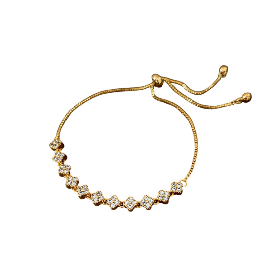 Gold-Tone Bracelet With Mother-of-Pearl Flower & Crystal Floral Accents, Delicate Feminine Style, Perfect For Elevating Daily Elegant Looks & Gifting