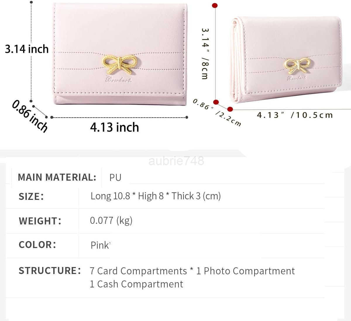 Fashion Wallets Girls Cute Small Bow Wallet Aesthetic Card Holder Bifold Wallet Coin Purse Cash Pocket with Zipper for Women BiFold Wallet PinkZ250910