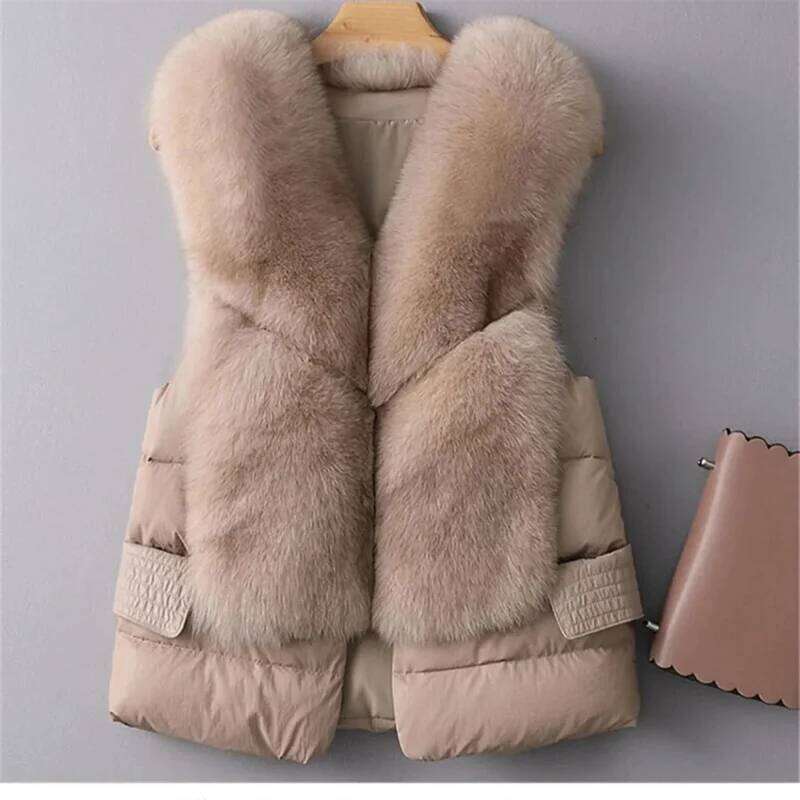 New Autumn Short Down Jacket Women Iimitation Fox Fur Female Winter Wear Vest Outcoat Waistcoat Sleeveless Coat