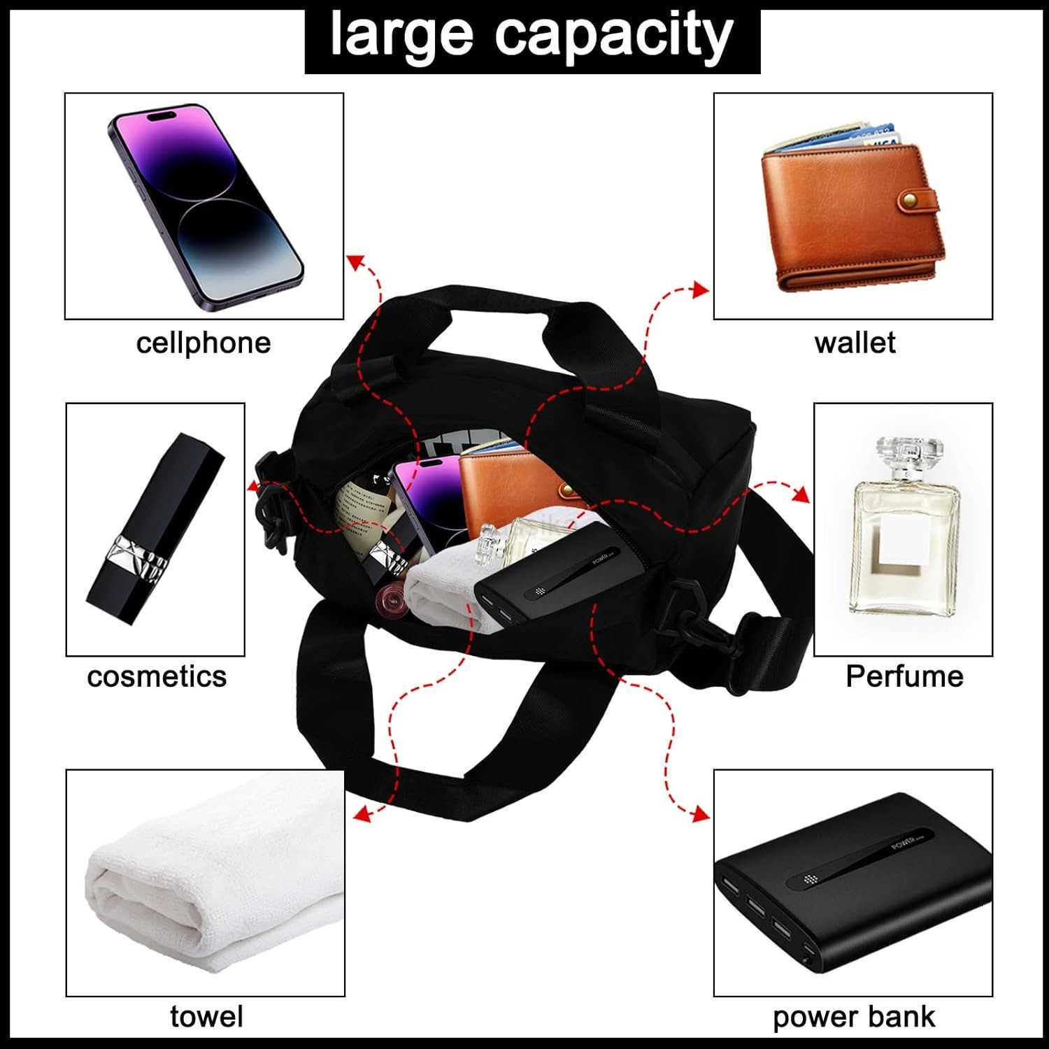 Mini Gym Bag Sport Bag Adjustable Small Duffle Bag Detachable Strap Gym Tote for Women Men Portable Fitness Shoulder Bag for Sports Travel Black M2509