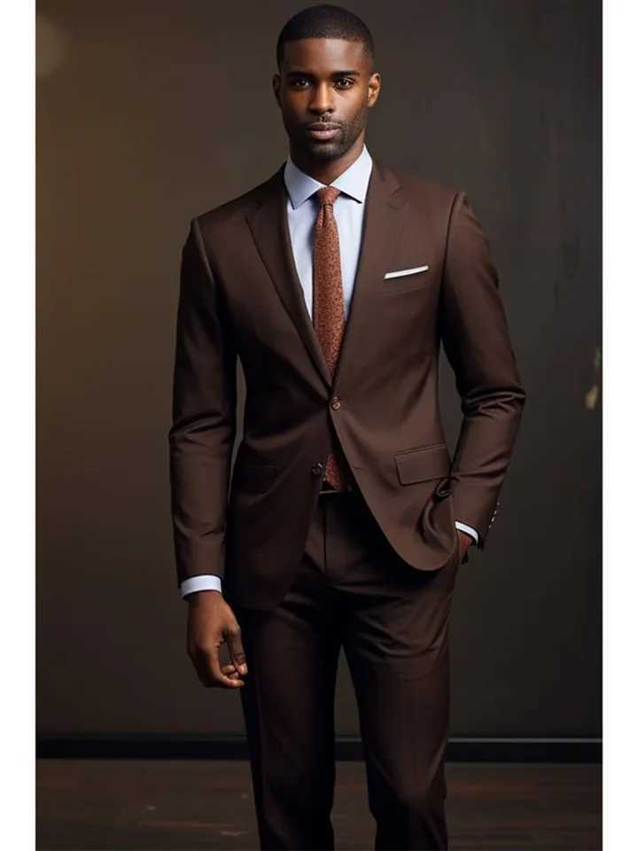 2 Piece Dark Brown Men Suits Set Formal Single Breasted Notch Lapel Male Suit Slim Daily Smart Causal Office Wedding Tuxedo W250910
