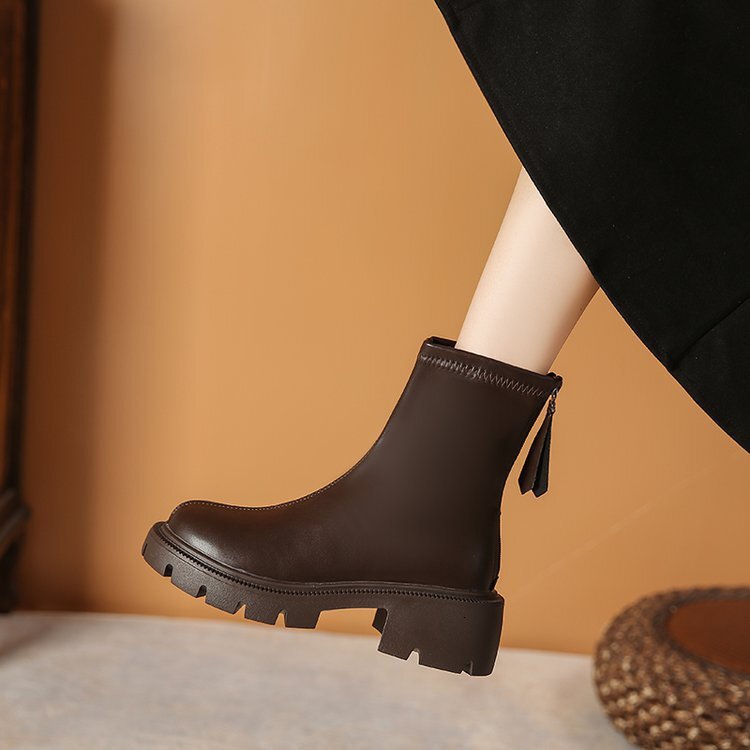 Women's thick soled Martin boots autumn and winter designer's new elastic thin boots single-layer double-layer cotton style Martin boots