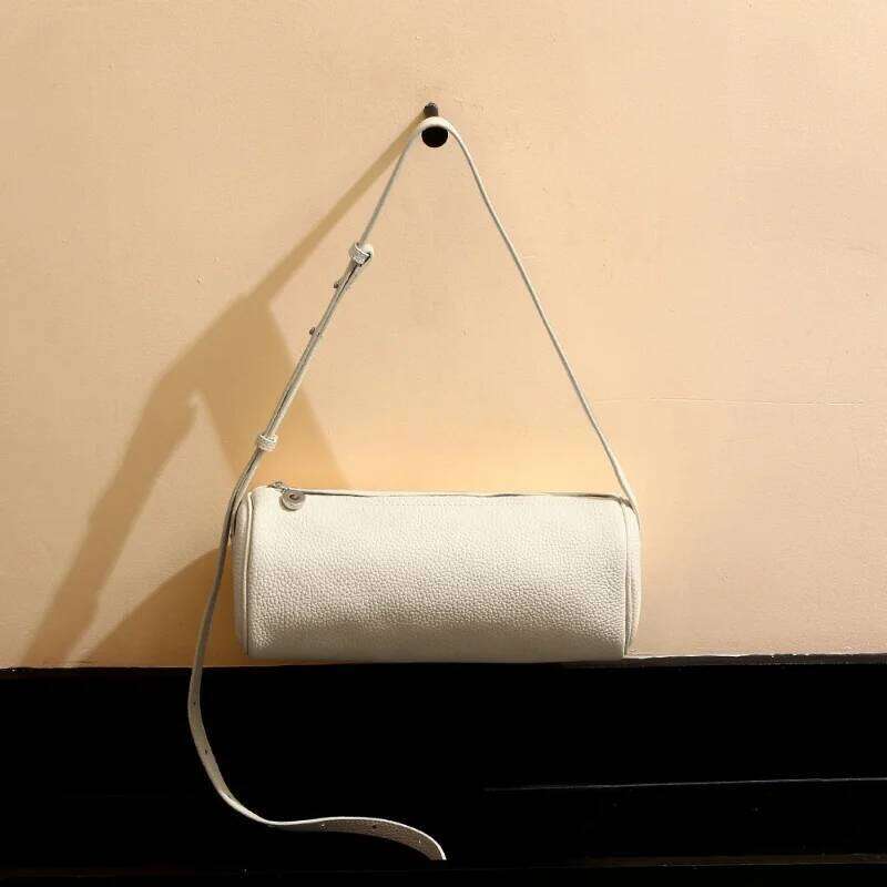 2025 Simple Designer Horizontal Cylinder Barrel-Shaped Flap Women Cowhide Leather Shoulder Solid Color Bags Crossbody Purse