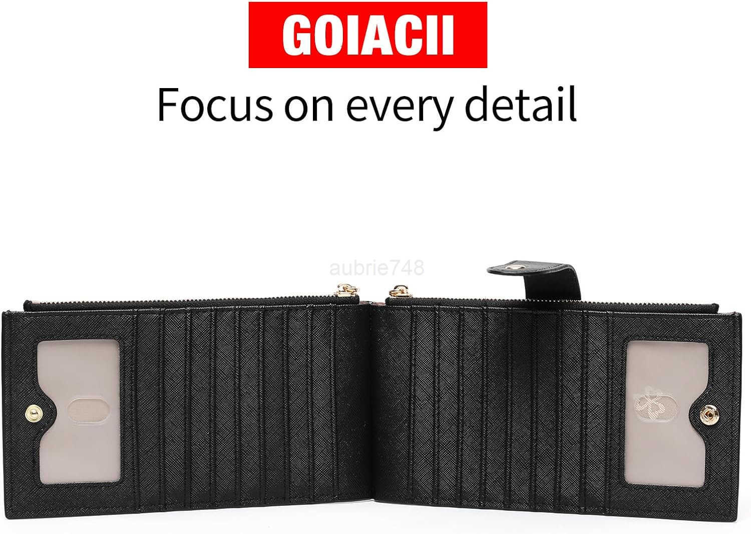 Slim Wallets for Women RFID Blocking Card Holder 2 Zipper Pockets Thin Ladies Clutch Purse BlackZ250910