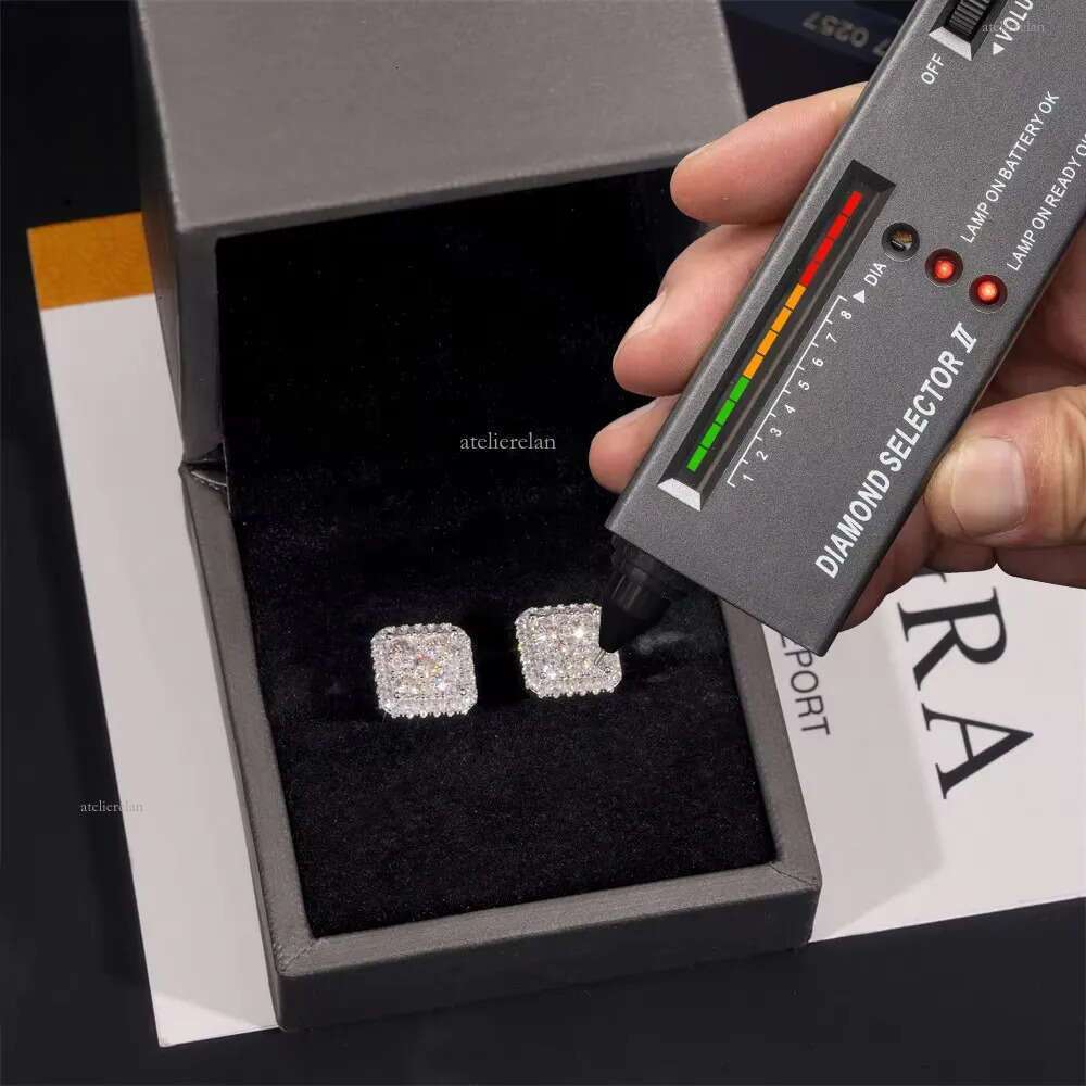 Hip Hop High Quality VVS Dia Square Iced Out Mens Sier Moissanite Earrings