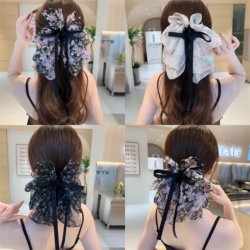 Mesh Sweet Starry Sky Bow Ribbon Claw High-End Low Ponytail Clip Back of Head Bun Hair Accessories
