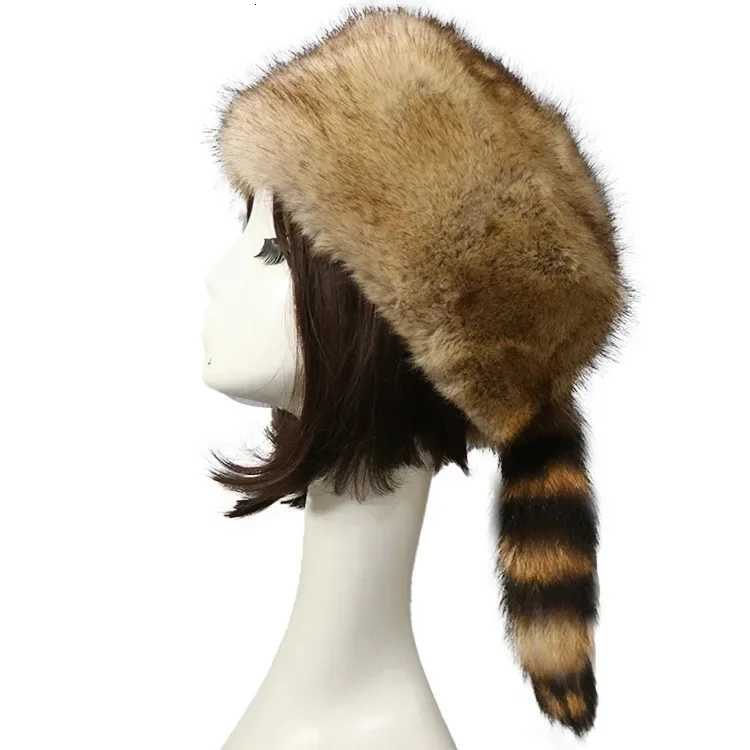 Imitation Fur Hat Round Flat Hat Autumn Winter New Raccoon Tail Fluffy Warm Ear Hats for WomenXJ250910