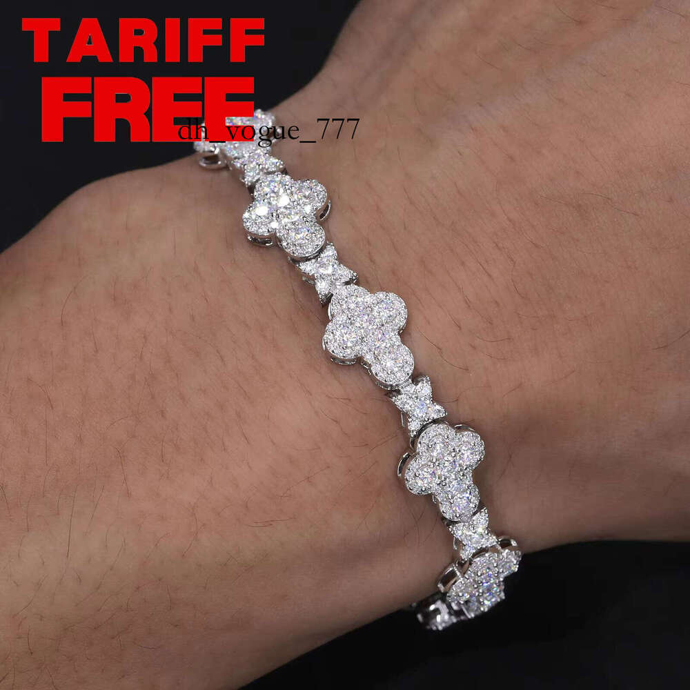 Versatile Mens Fashion White Gold 10mm Sterling Sier VVS Moissanite Dia Iced Out Star Cross Link Bracelet
