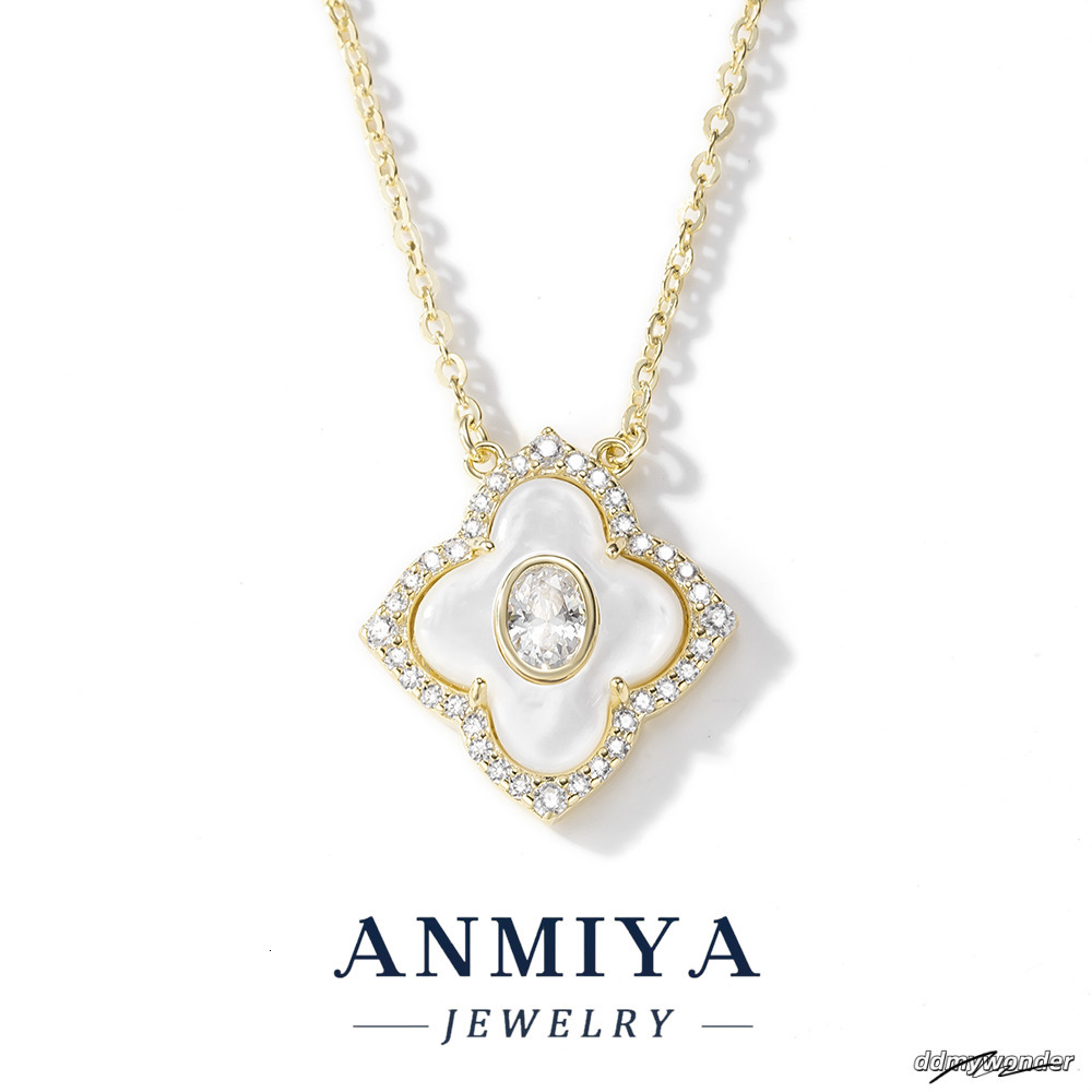 Unisex Sterling Sier Four Leaf Clover Pendant Necklace Customizable With White Shell And Zircon For Engagement ddmywonder ddmywonder