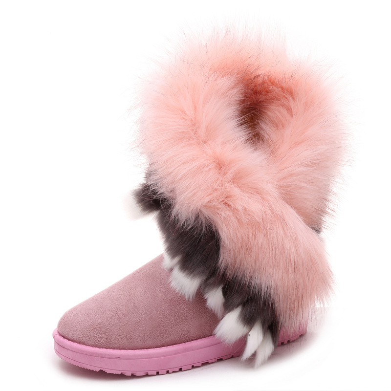 free shipping new designer boots New snow boots for women midsole boots fox fur outer wear warm and casual cotton shoes black green blue