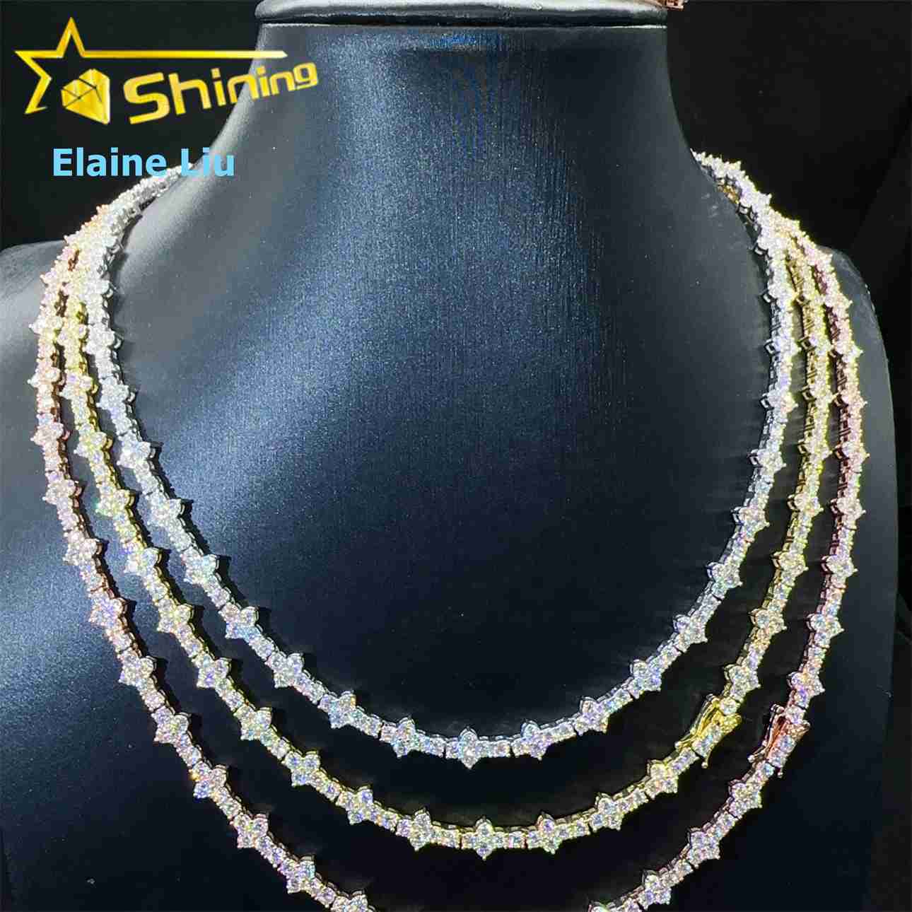 3mm 925 Silver Corss Moissanite Tennis Chain GRA Certificated Custom Chains for Men Women Hot Selling 18K Gold Plated Necklace