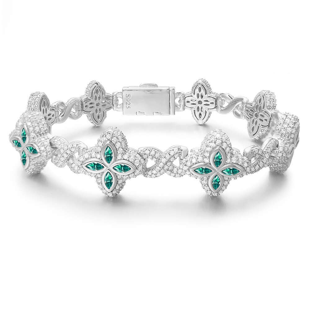 15mm New Marquise Flower Design Colorful Sliver Hip Hop Jewelry Iced Out Cuban Link Moissanite Bracelet