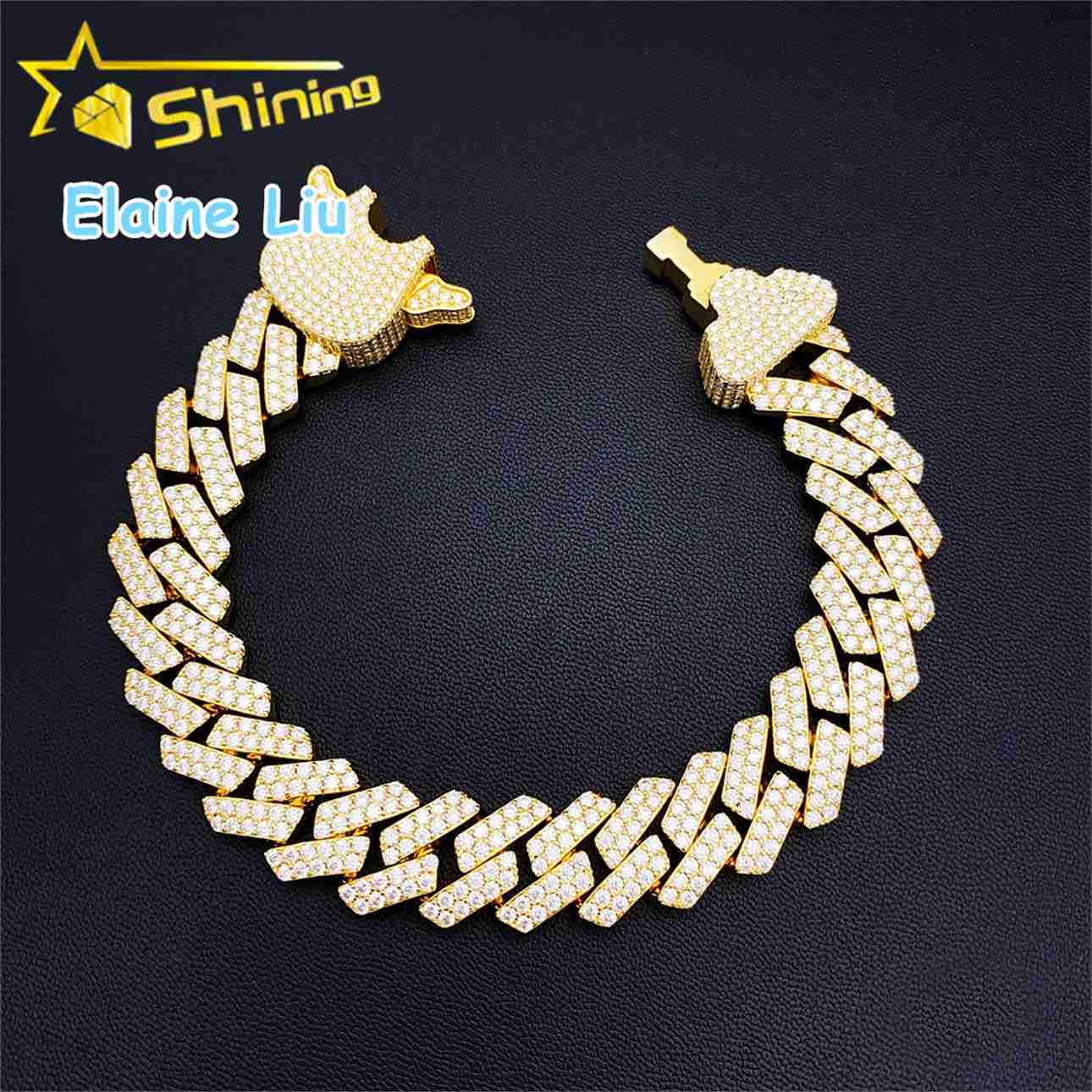 143mm Iced Out Sterling Silver 925 D Color VVS Moissanite Diamond Custom Hip Hop Fine Jewelry Cuban Link Chain Bracelet