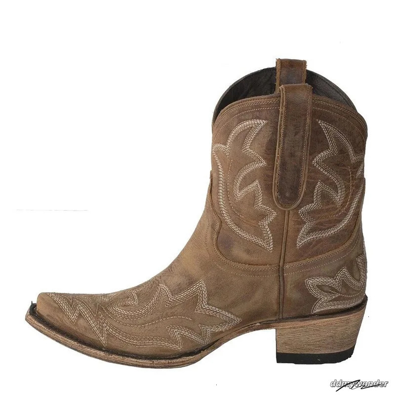 Casual Autumn Winter Western Cowboy Ankle Boots Women Snake Leather Cowgirl Booties Short Cossac Botas High Heels Shoes 241016 ddmywonder ddmywonder