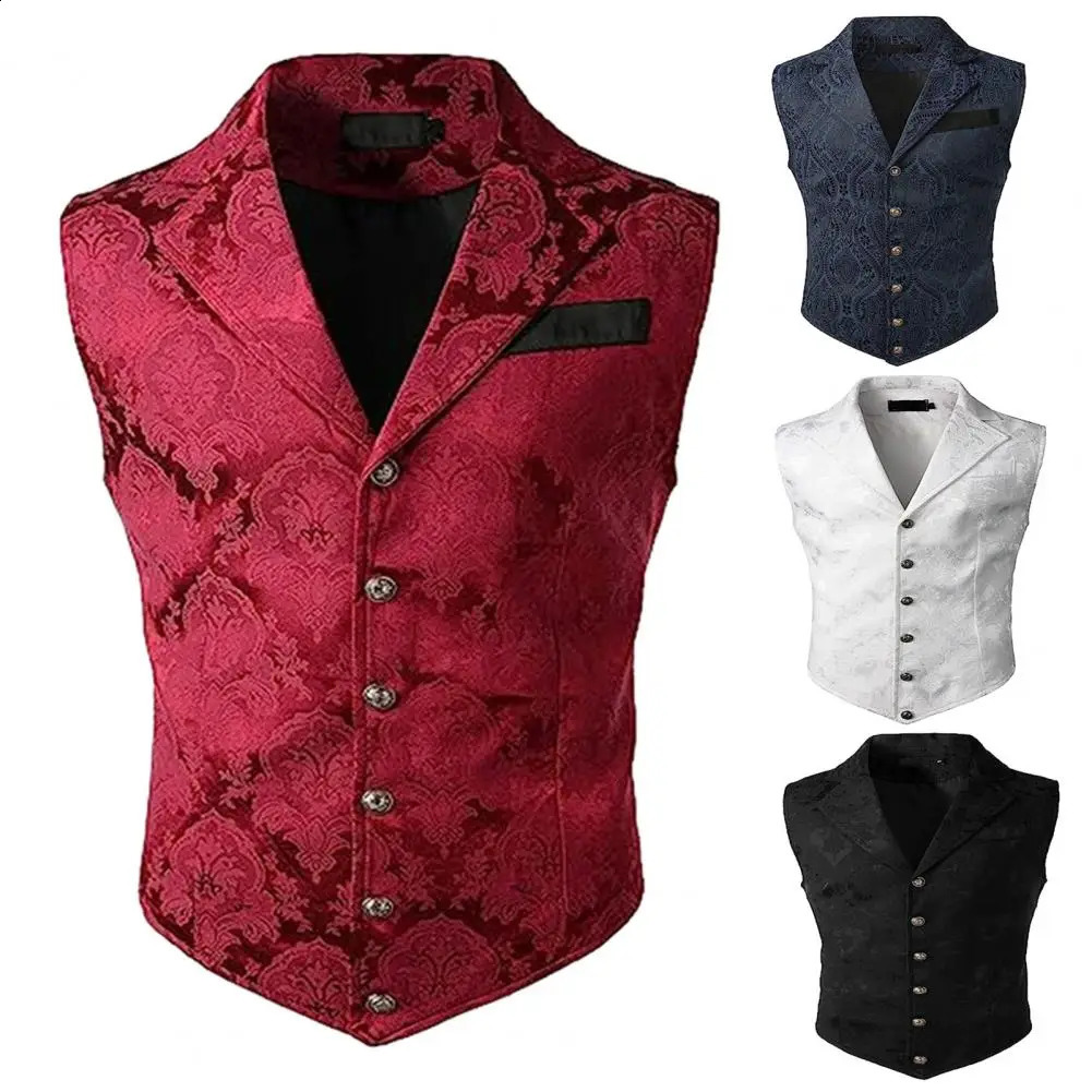 Men Suit Vest V neck Printed Pattern Groom Wedding Waistcoat Sleek Formal Dress Jacket Workwear 250910