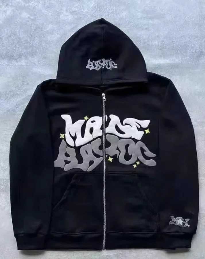 Zipper hooded sweatshirt with retro American letters and stars suitable for men and women Y2K jacket autumn d winter cardigan X250910 L251018FKSJ