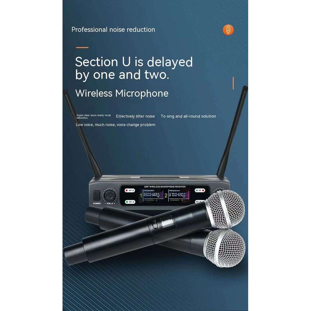 Wireless System UHF Professional Dual Handheld Dynamic Cordless Microphone Set With LCD Display For Party