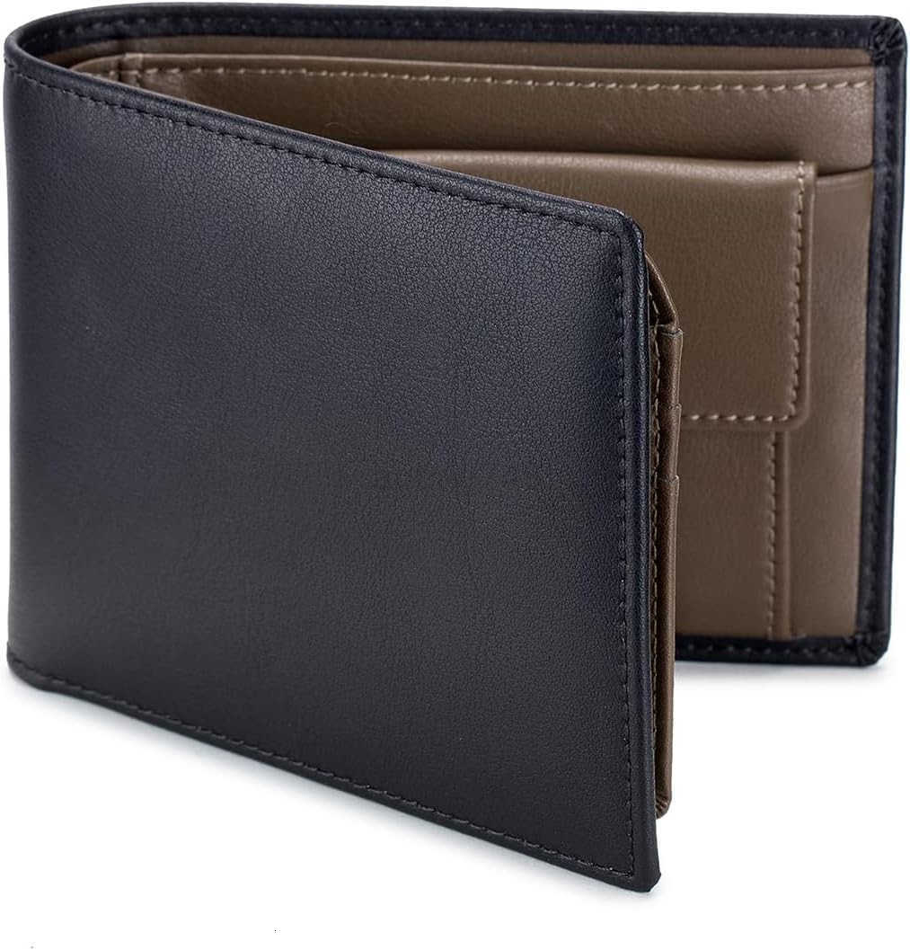 Mens Leather Wallet with Coin Pocket Flip Up ID Window RFID Blocking Slim Bifold CARD Front Pocket Wallet Dark khakiZ250910