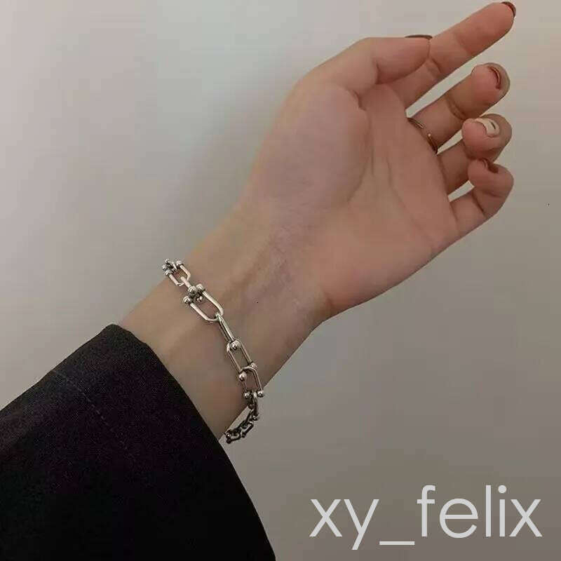 Fashion women mens designer jewelry U shape horse hoof ring link chain simple plated sier gold bracelet men stylish 16-21cm om285