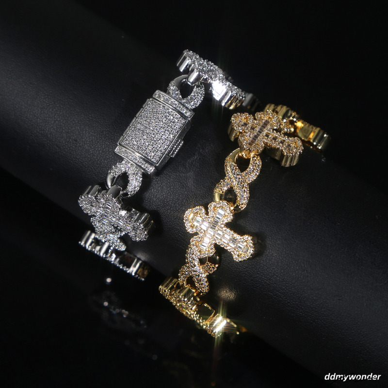 New Arrived High Quality Hip Hop Men Jewelry Micro Pave 5A CZ Iced Out Bling Infinity Cross Charm Cuban Bracelet ddmywonder ddmywonder ddmywonder ddmy