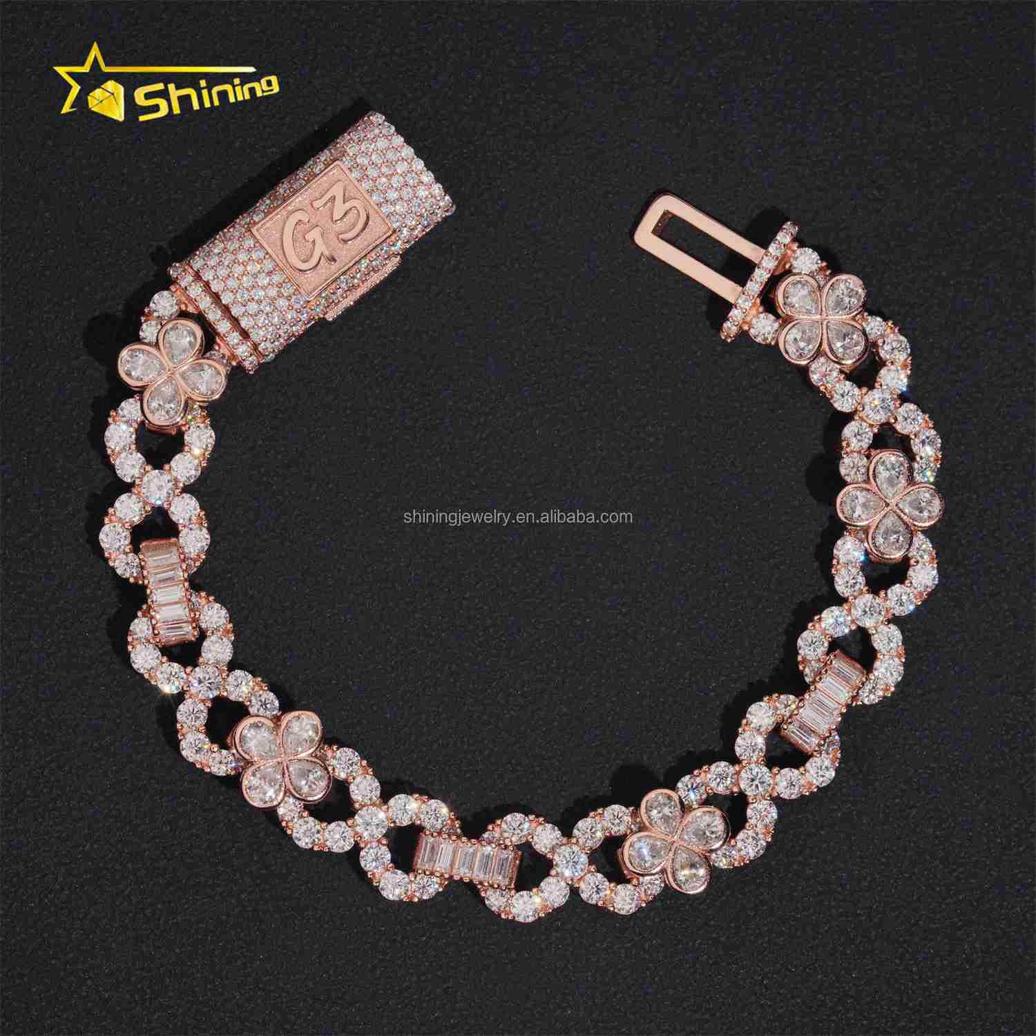 Custom Unique Design Name Lock Hip Hop 10mm PearBaguette VVS1 Moissanite Diamond Iced Out S925 Silver Infinity Cuban Bracelet