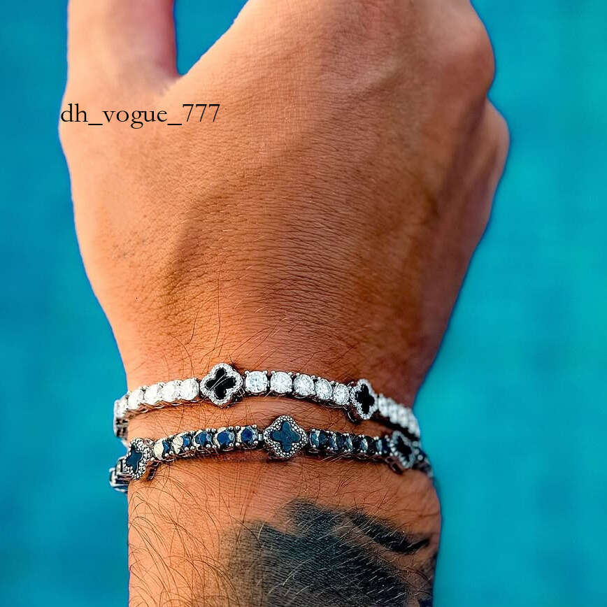 Sterling Sier VVS Four Leaf Black Onyx Tennis Bracelet Hip Hop Jewelry Moissanite Clover Bracelets Men