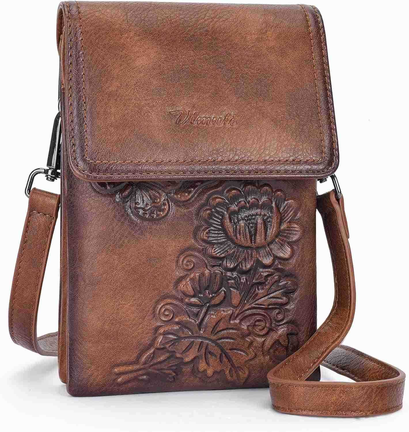 Small Crossbody Bags for Women Trendy Vegan Leather Cell Phone Bag Embossed Flower Design Wallet Purses with Strap Z250910
