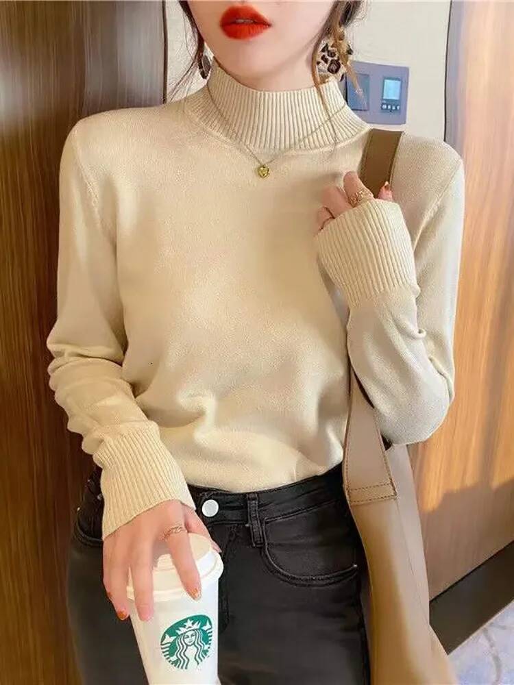 Autumn Winter Chic Bottom Sweaters Women Fashion Turtleneck Pullover Loose Long Sleeve Knitted Jumpers Soft Warm Pull Femme Top dongdumaoyi
