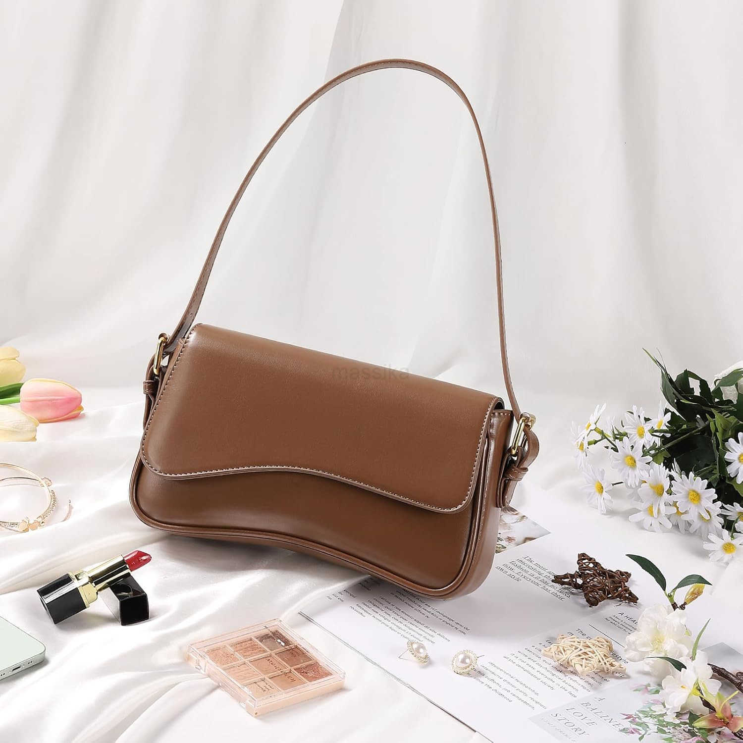 Shoulder Bag for Women PU Leather Crossbody Bag Clutch Purse with 2 Adjustable Straps Hobo Bag Y2K Trendy Saddle Bag M250910