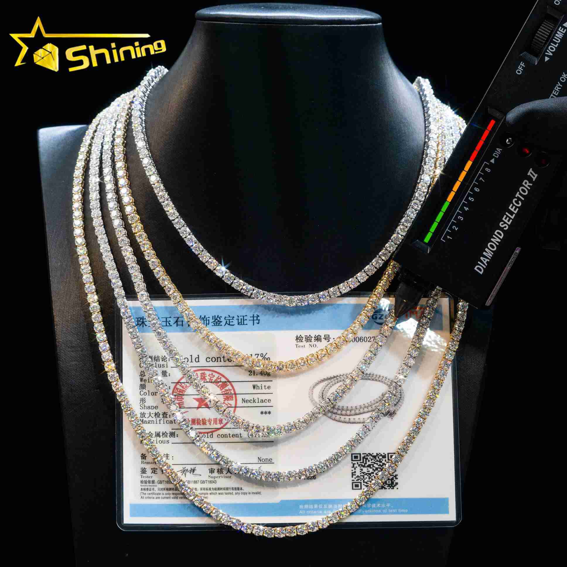 Luxury Bling 10K Real Solid Gold Hip Hop Necklace 3mm Moissanite Lab Grown Diamond Tennis Chain