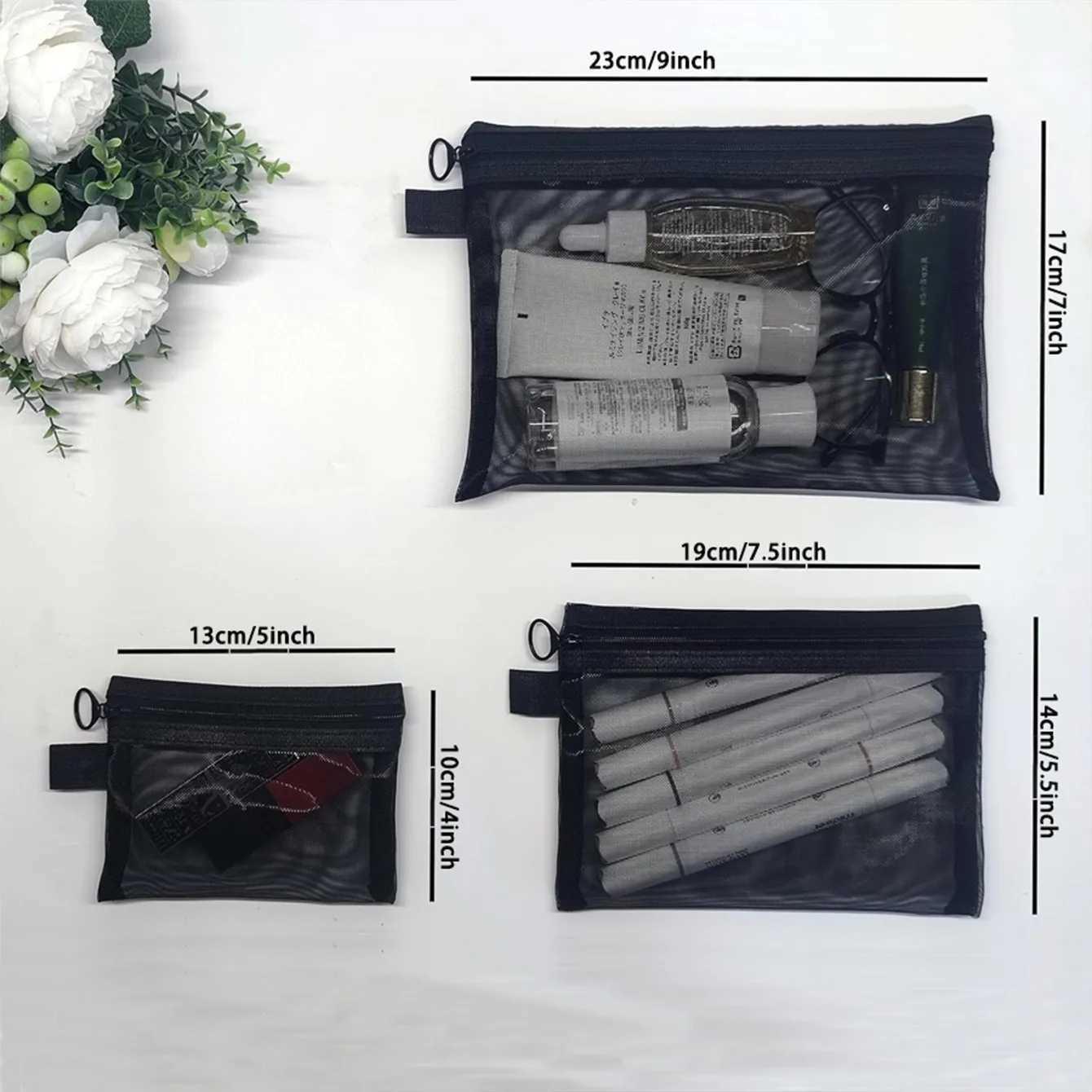 Women Mesh Cosmetic Bag Travel Storage Makeup Bag Organizer Female Make Up Pouch Portable Small Large Toiletry Beauty CaseXJ250910