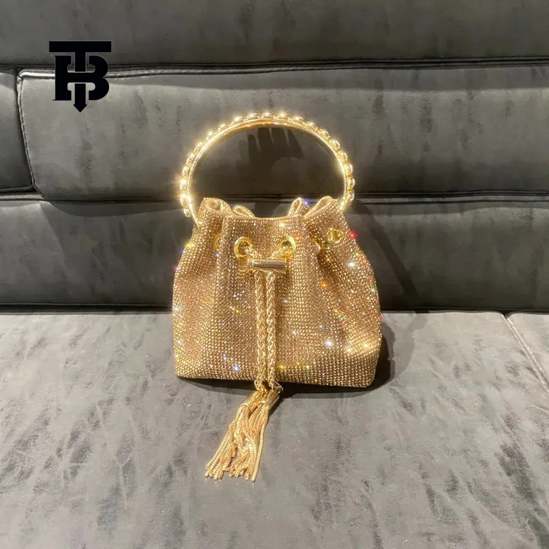 TB BHULAMTE Evening Bag Diaz Tassel Handbag Ladies' Chain Metal Ring Treatment Shiny Crystal Bucket Wallet Luxurious Designer Bag Simple And Vers