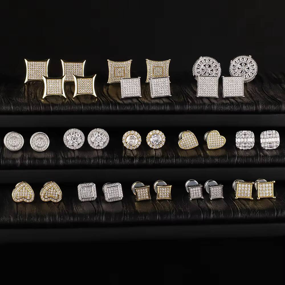 Cities Jewelry Wholesale18k Gold Plated 925 Sterling Silver 5a Cz Diamond Mens Earring Stud Earrings for Men