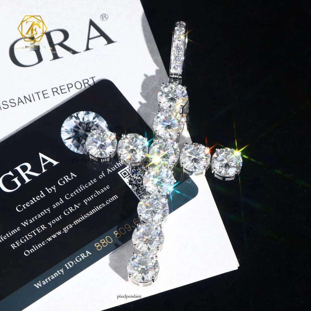 2025 Hiphop 10mm 4CT Moissanite Dia Sterling Sier Ice Out Cross Pendant with Tennis Chain Newest Design