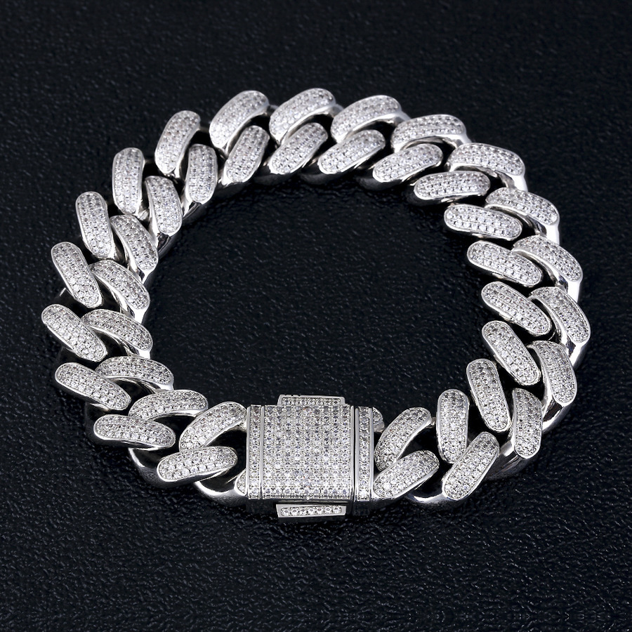 Wholesale Price 18mm CZ Diamond Miami Chain Bracelet Hip Hop Cuban Men Boy Jewelry 14k Gold Plated Iced Out Cuban Link Bracelet