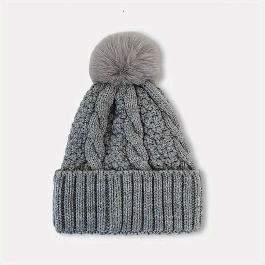 Winter Windproof Knitted Hat with Pp Solid Color Thick Plover Beanie for Wen Girls Cold Weather Protection G250910