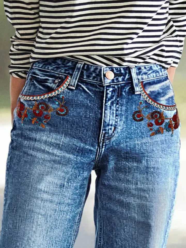 HMEWomens straightleg highwaisted loosefit buckle wash denim jeans retro style loose straightleg fit highquality Z250910