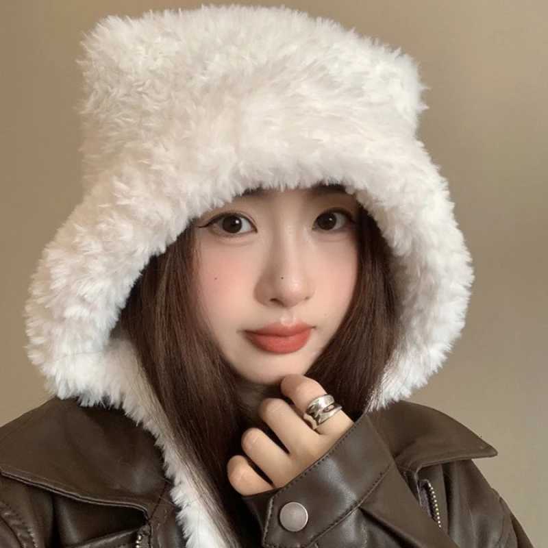 Fashion Cute Bear Ears Winter Hat Woolen Ear Protection Bucket Hat Plush Coldproof Cycling C For WomenXJ250910