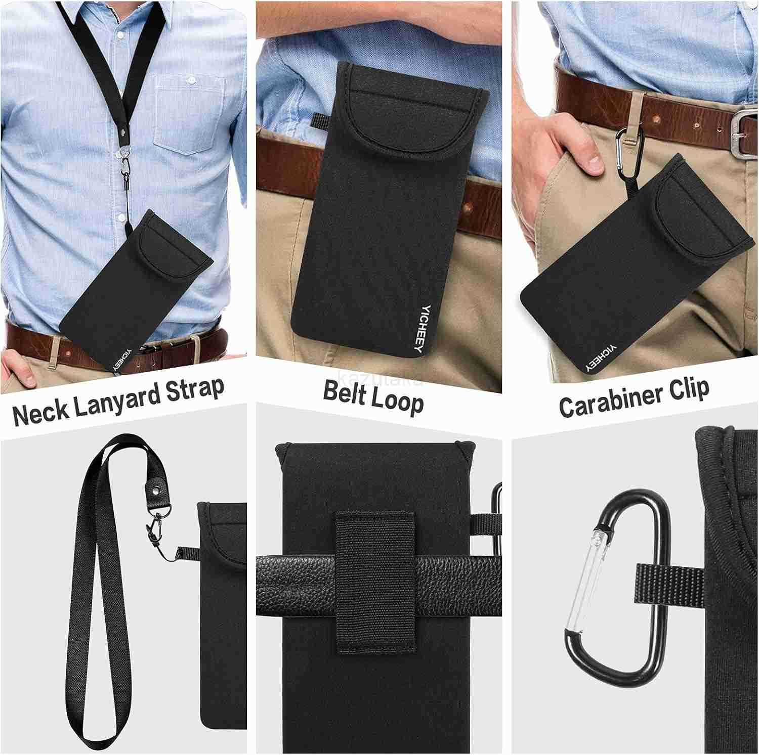 Cell Phone Pouch Neoprene Phone Sleeve w Belt Clip Loop Neck Lanyard Strap Compatible for iPhone 16 Pro Max S25 Ultra S25 S24 FE A16 A35 A55 Oneplus 1