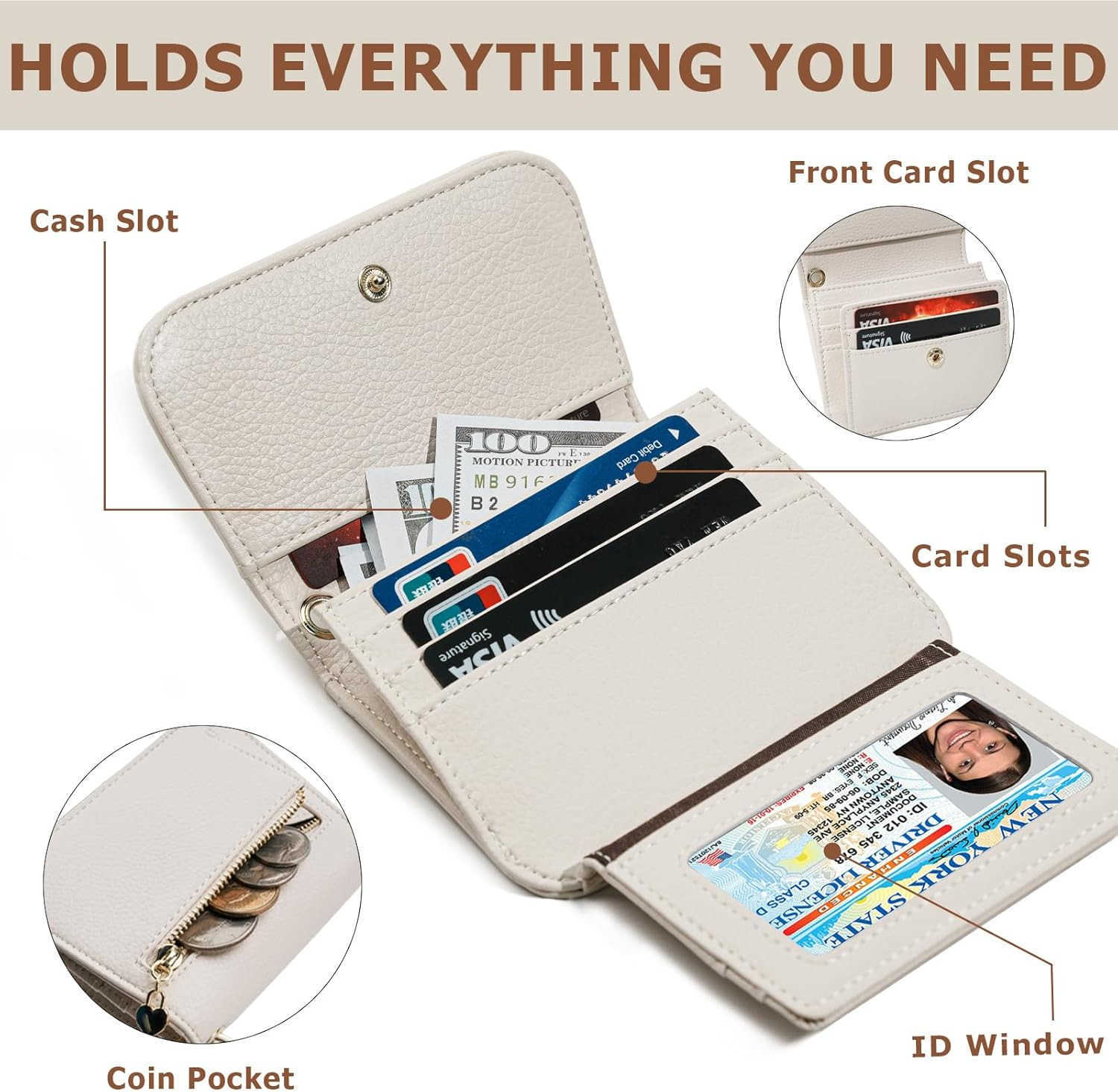 Small RFID Wallet for WomenSlim Wallet with Keychain TriFold CARD Holder Wallet with Zipper Coin Pocket and ID Window Mini Wallet for Travel or Gift B