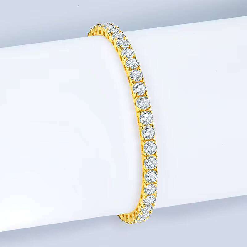 12462 Fine Fashion Sterling Sier and Gold Plated Moissanite Tennis Bracelet for Men & Women Hiphop Rock Style