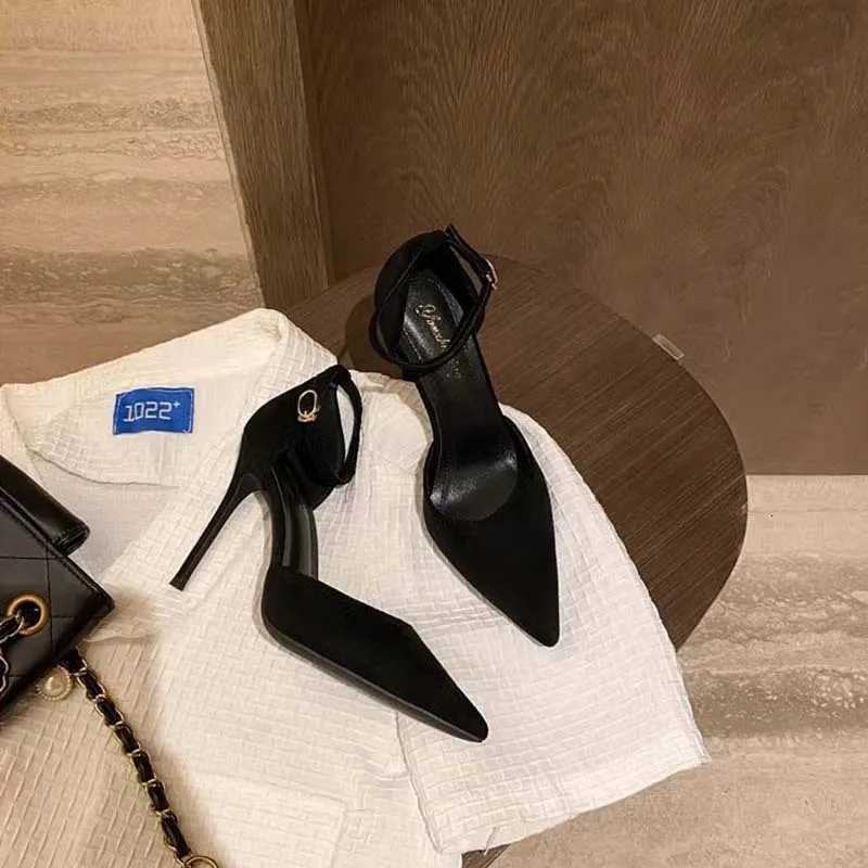 Spring and Autumn High Heel Women 2024 New Versatile Thin Heel Professional L Pointed Black Buckle Strap Single Shoe Women W250910