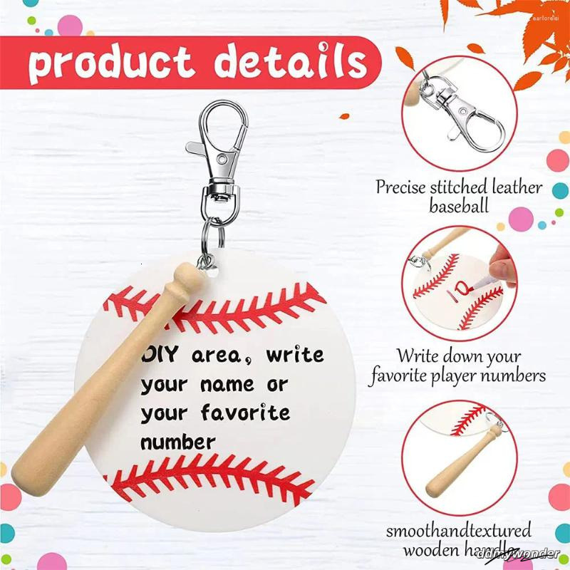 Keychains 12Set Baseball Acrylic Keychain With Mini Bat Keyring Sports DIY For Crafting Party Favors
