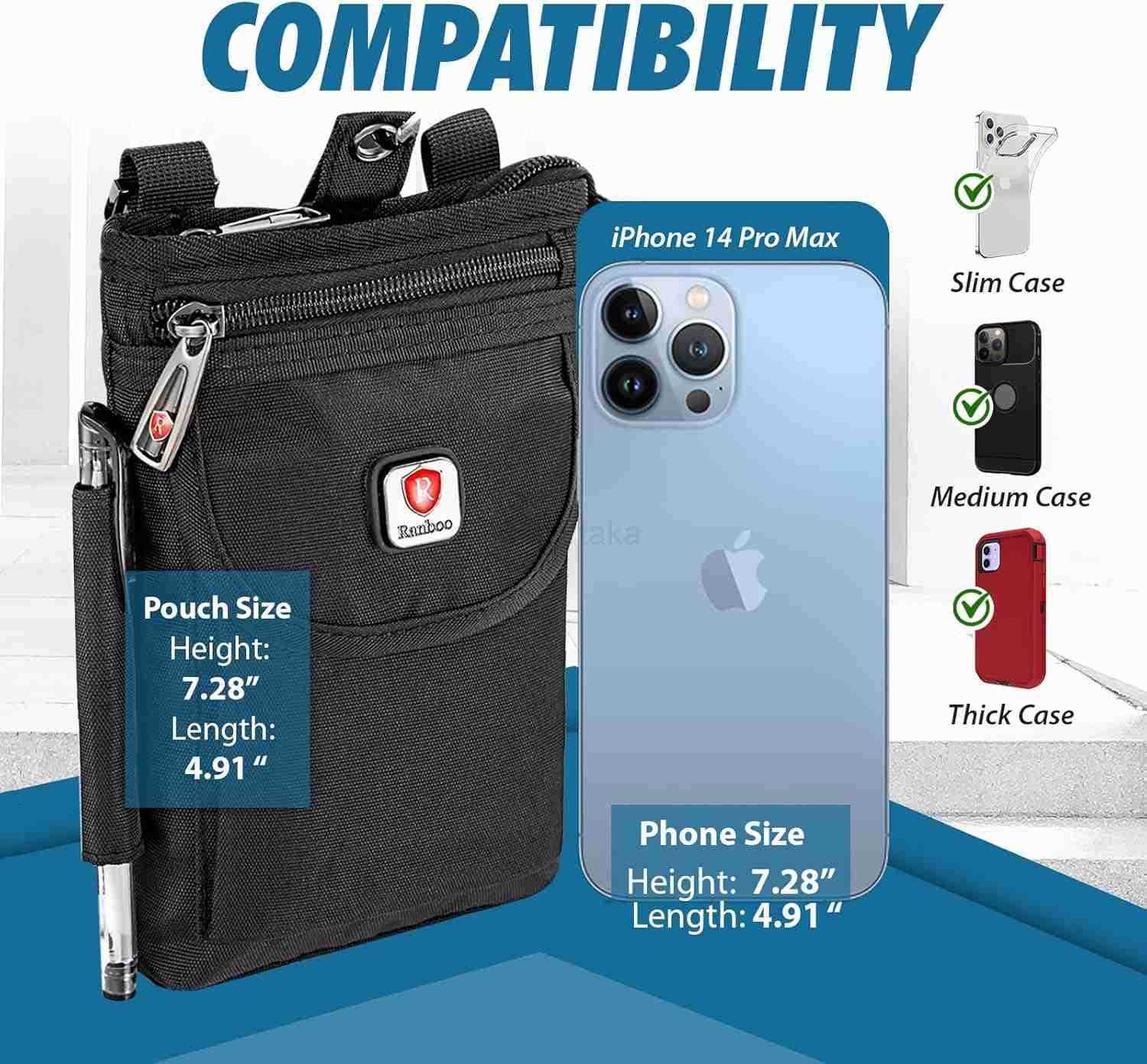 Nylon Phone Belt Pouch Fit for iPhone 16 Pro Max 15 Pro Max 14 13 12 Pro Max S25 Plus S24 Ultra S23 Ultra Holster Case with Belt Clip Crossbody Cell P